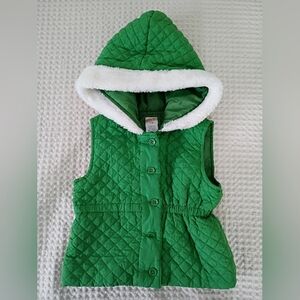 Green Quilted Hooded Vest with White Lining